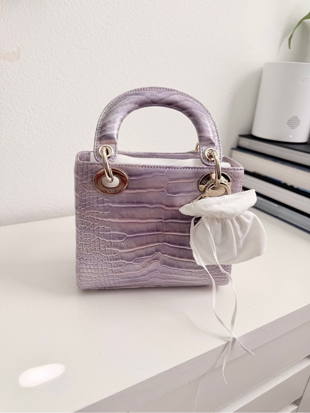 Dior Lilac Croc-Embossed Mini Lady Dior Shoulder Bag with Gold Hardware